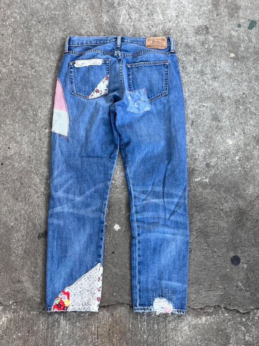Polo Ralph Lauren Patchwork Distressed Blue Boyfriend Denim Jeans, size 26 - Picture 3 of 8